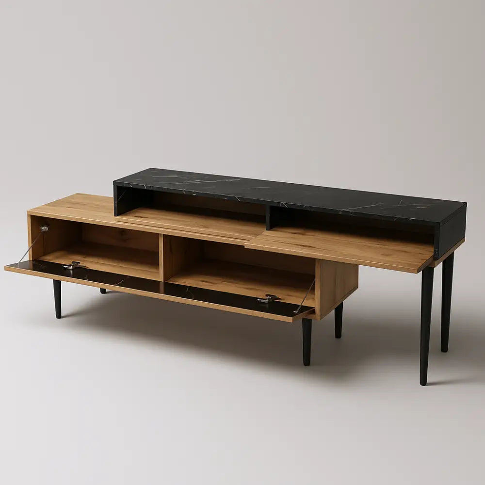 Meuble TV noir et bois - Meuble TV