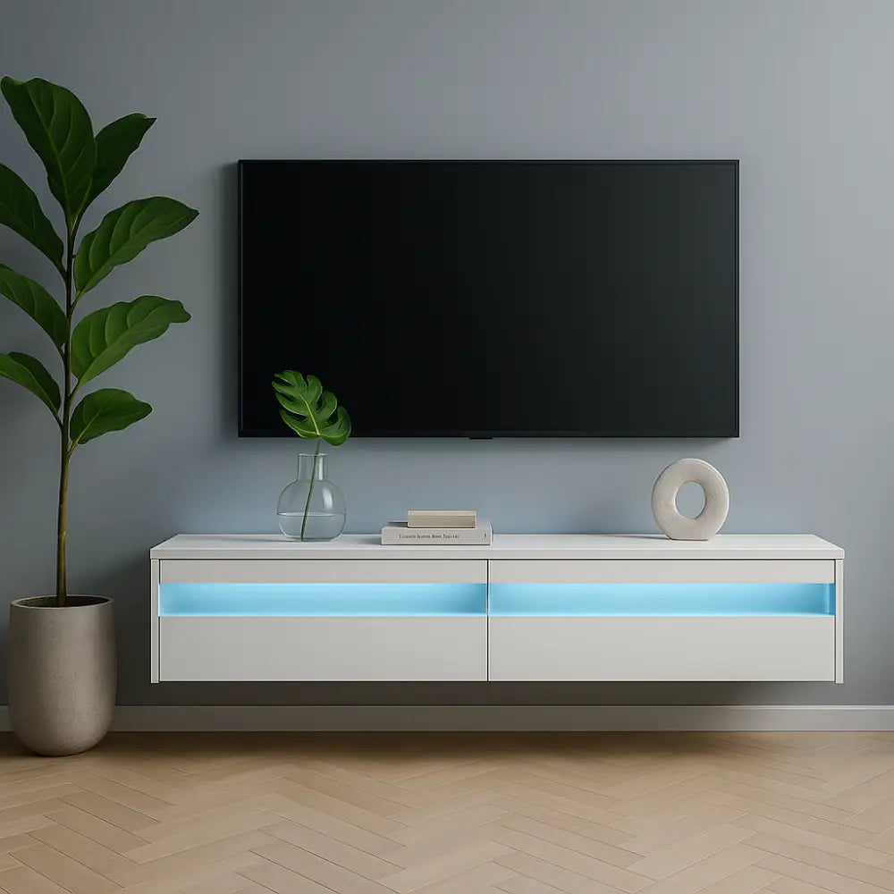 meuble tv suspendu blanc mat - Meuble TV