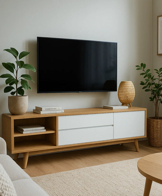Meuble TV bois et blanc
