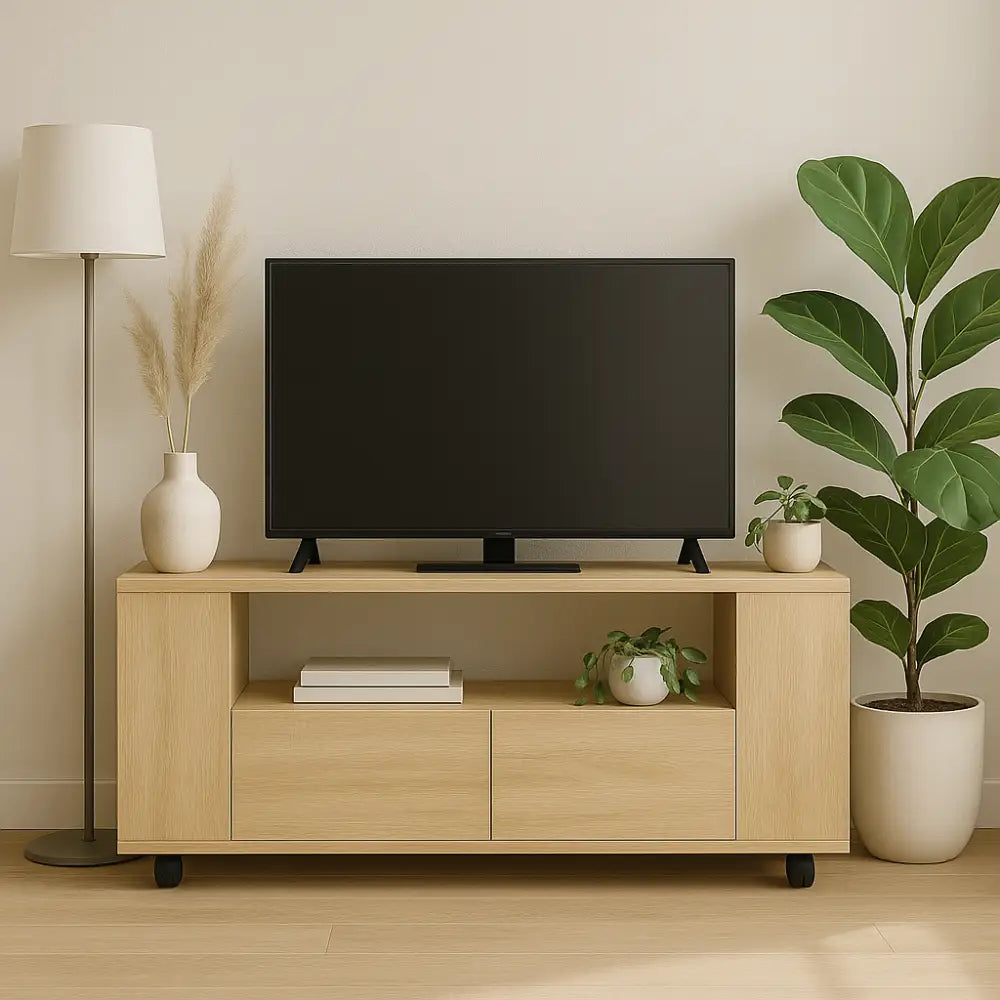 Meuble TV en bois à roulettes - Meuble TV