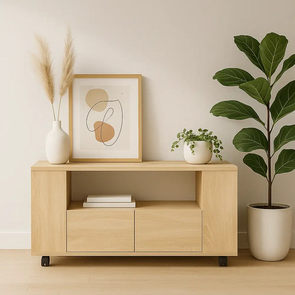 Meuble TV en bois à roulettes - Meuble TV