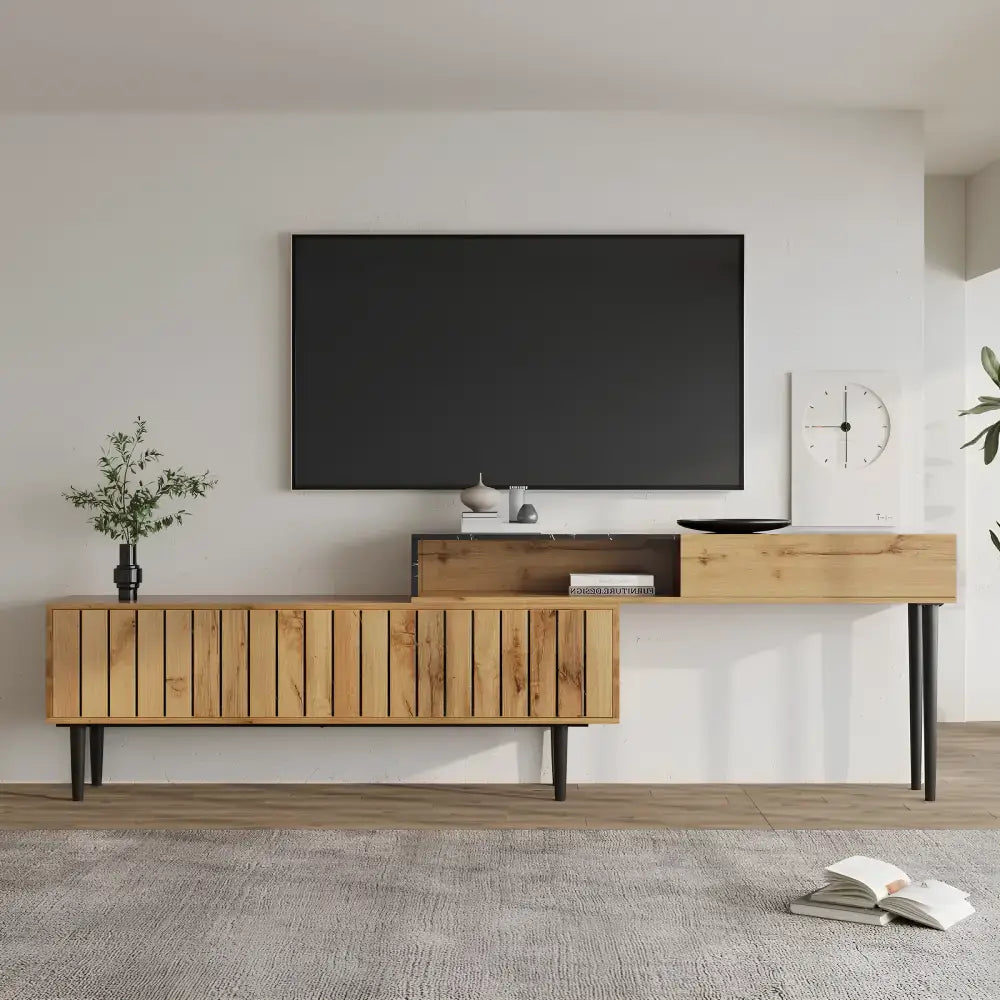 Meuble TV noir et bois - Meuble TV