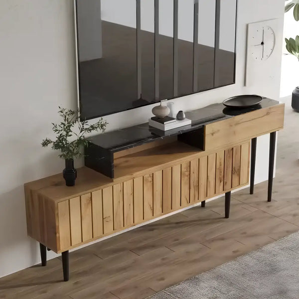 Meuble TV noir et bois - Meuble TV