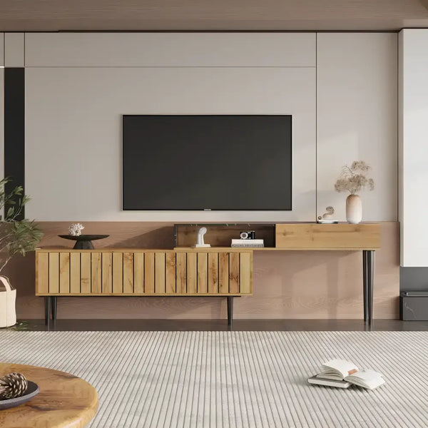 Meuble TV noir et bois - Meuble TV
