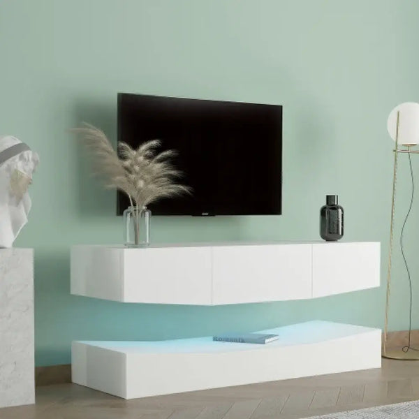 Meuble TV suspendu blanc brillant - Meuble TV