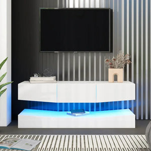 Meuble TV suspendu blanc brillant - Meuble TV